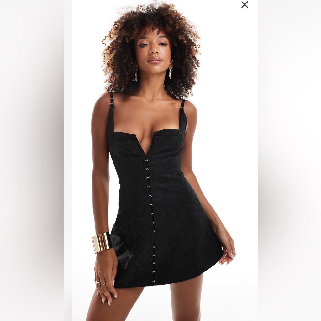 Murci Hook And Eye Plunge Neck A-Line Mini Dress